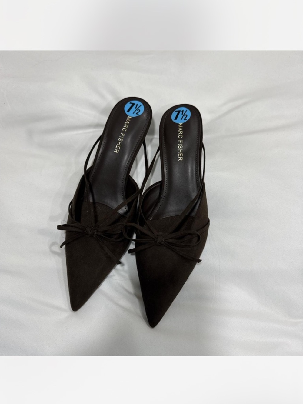 Marc Fisher Brown Pointed Toe Bow Slingback Mules